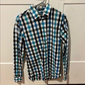 Express Men's Blue Checkered Dress Shirt - Fitted fit